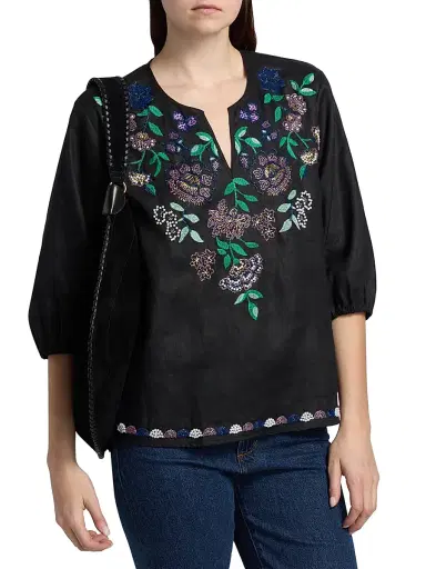Johnny Was Women's Sloane Embroidered Linen Blouse - Black - Size XL | Thumbnail 3 Johnny Was Women's Sloane Embroidered Linen Blouse - Black - Size XL | Thumbnail 3