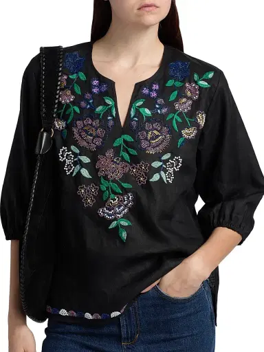 Johnny Was Women's Sloane Embroidered Linen Blouse - Black - Size XL | Thumbnail 6 Johnny Was Women's Sloane Embroidered Linen Blouse - Black - Size XL | Thumbnail 6