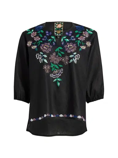 Johnny Was Women's Sloane Embroidered Linen Blouse - Black - Size XL | Thumbnail 1 Johnny Was Women's Sloane Embroidered Linen Blouse - Black - Size XL | Thumbnail 1