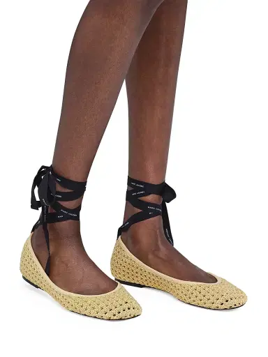 Marc Jacobs Women's The Crochet Lace-Up Ballerina Flats - Champagne - Size 5 | Thumbnail 2