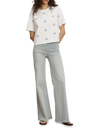 Veronica Beard Women's Sebastian Embellished Stretch-Cotton T-Shirt - White - Size XL | Thumbnail 2