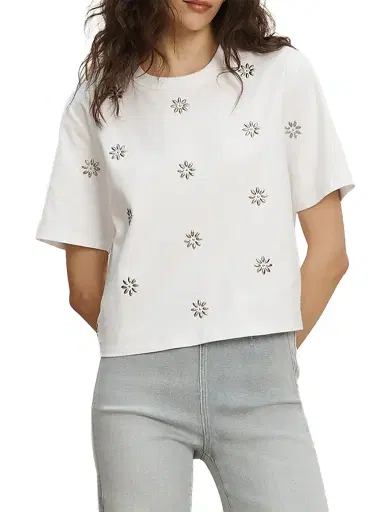 Veronica Beard Women's Sebastian Embellished Stretch-Cotton T-Shirt - White - Size XL | Thumbnail 3