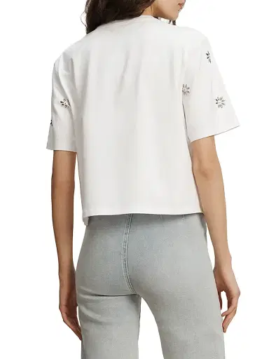 Veronica Beard Women's Sebastian Embellished Stretch-Cotton T-Shirt - White - Size XL | Thumbnail 4