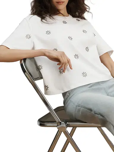 Veronica Beard Women's Sebastian Embellished Stretch-Cotton T-Shirt - White - Size XL | Thumbnail 5