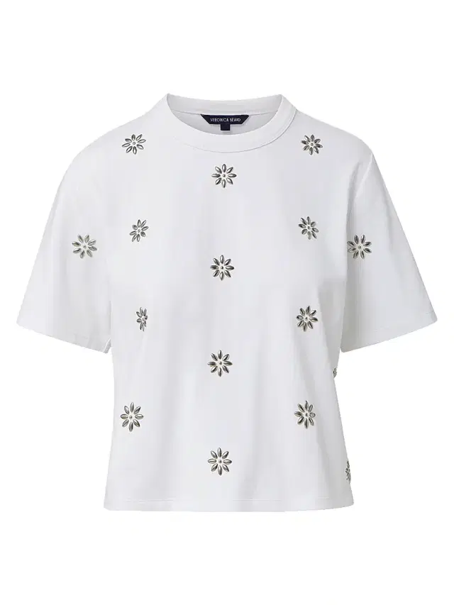 Veronica Beard Women's Sebastian Embellished Stretch-Cotton T-Shirt - White