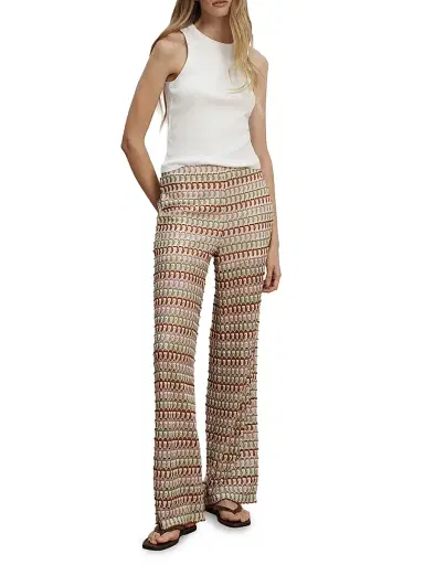 Veronica Beard Women's Fatima Crochet Striped Wide-Leg Pants - Deep Ochre Dove - Size Large | Thumbnail 2 Veronica Beard Women's Fatima Crochet Striped Wide-Leg Pants - Deep Ochre Dove - Size Large | Thumbnail 2