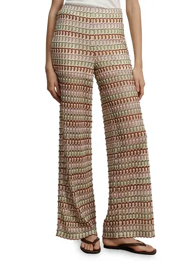Veronica Beard Women's Fatima Crochet Striped Wide-Leg Pants - Deep Ochre Dove - Size Large | Thumbnail 3 Veronica Beard Women's Fatima Crochet Striped Wide-Leg Pants - Deep Ochre Dove - Size Large | Thumbnail 3