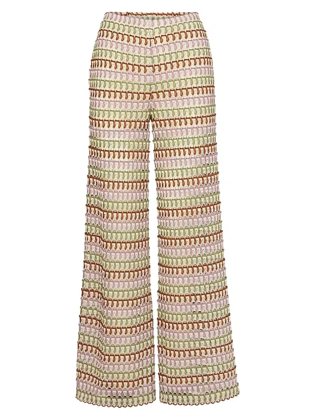 Veronica Beard Women's Fatima Crochet Striped Wide-Leg Pants - Deep Ochre Dove