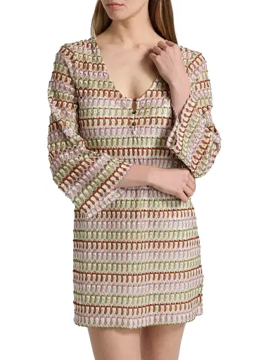Veronica Beard Women's Novien Striped Woven Minidress - Deep Ochre Dove - Size XL | Thumbnail 3