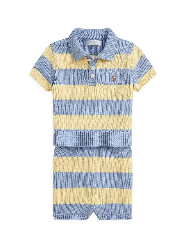 Polo Ralph Lauren Baby's Rugby Striped Knit Shirt & Shorts Set - Chambray Blue 12 Months