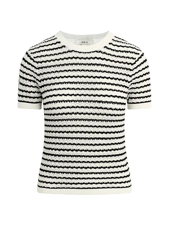 Joe's Jeans Women's The Crochet Striped Baby Tee - Milk Black Stripe