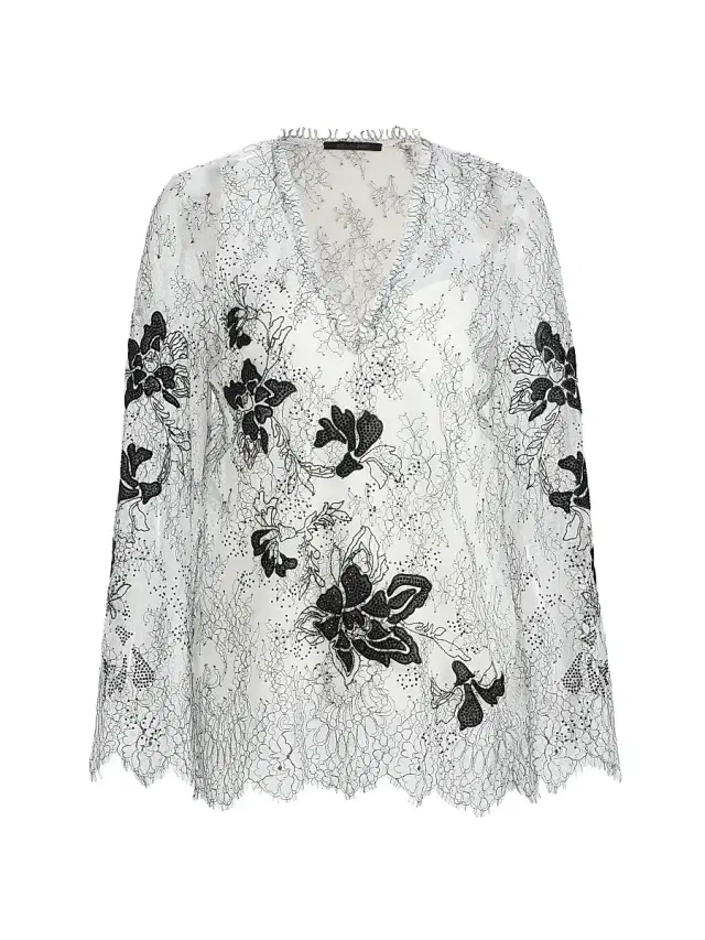 Kobi Halperin Women's Devyn Floral Lace Blouse - White Black