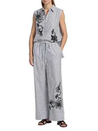 Kobi Halperin Women's Callie Embroidered Striped Pants - Black White - Size XL | Thumbnail 2 Kobi Halperin Women's Callie Embroidered Striped Pants - Black White - Size XL | Thumbnail 2
