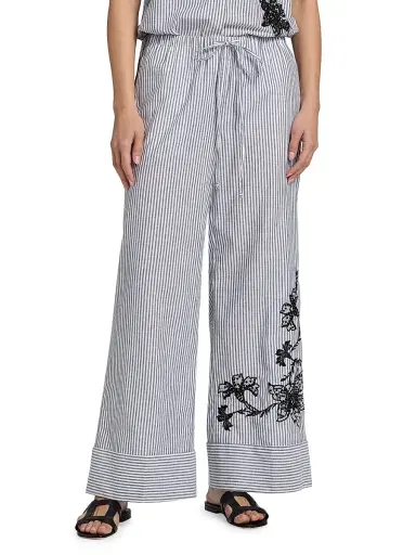 Kobi Halperin Women's Callie Embroidered Striped Pants - Black White - Size XL | Thumbnail 3 Kobi Halperin Women's Callie Embroidered Striped Pants - Black White - Size XL | Thumbnail 3