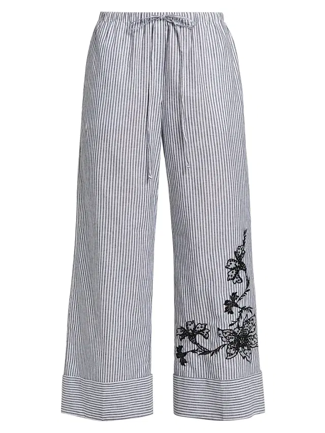 Kobi Halperin Women's Callie Embroidered Striped Pants - Black White