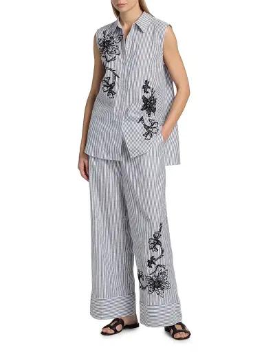 Kobi Halperin Women's Aerin Striped Cotton-Linen Sleeveless Blouse - Black White - Size XL | Thumbnail 2