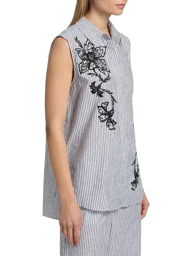 Kobi Halperin Women's Aerin Striped Cotton-Linen Sleeveless Blouse - Black White - Size XL | Thumbnail 4