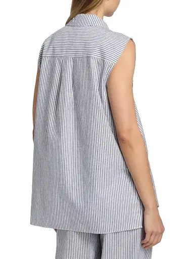 Kobi Halperin Women's Aerin Striped Cotton-Linen Sleeveless Blouse - Black White - Size XL | Thumbnail 5