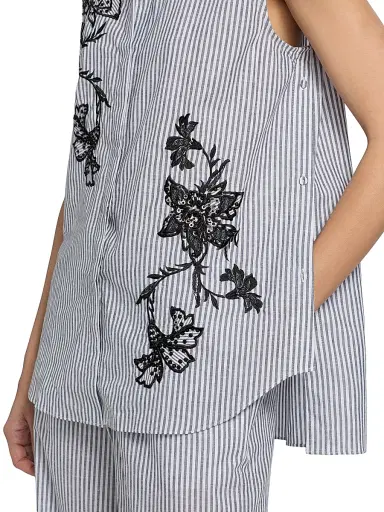 Kobi Halperin Women's Aerin Striped Cotton-Linen Sleeveless Blouse - Black White - Size XL | Thumbnail 6