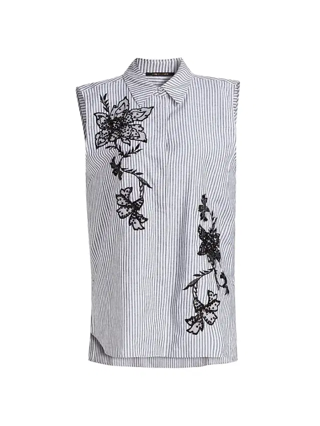 Kobi Halperin Women's Aerin Striped Cotton-Linen Sleeveless Blouse - Black White