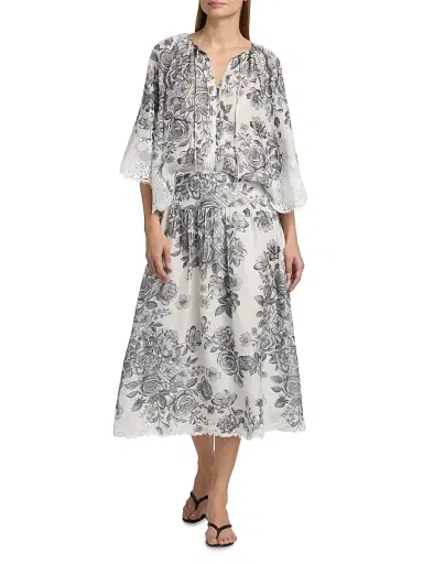 Kobi Halperin Women's Lidia Floral Lace-Trim Midi-Skirt - Ivory Multi - Size XL | Thumbnail 2 Kobi Halperin Women's Lidia Floral Lace-Trim Midi-Skirt - Ivory Multi - Size XL | Thumbnail 2