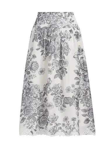 Kobi Halperin Women's Lidia Floral Lace-Trim Midi-Skirt - Ivory Multi - Size XL | Thumbnail 1 Kobi Halperin Women's Lidia Floral Lace-Trim Midi-Skirt - Ivory Multi - Size XL | Thumbnail 1