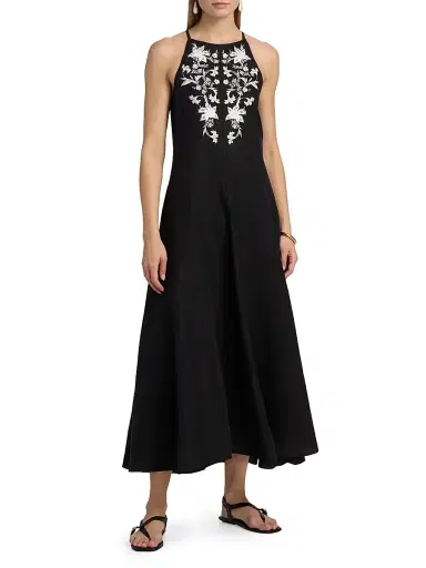 Kobi Halperin Women's Regina Embroidered Midi-Dress - Black - Size XL | Thumbnail 2
