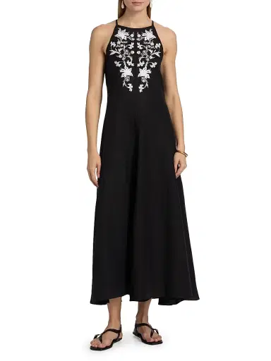 Kobi Halperin Women's Regina Embroidered Midi-Dress - Black - Size XL | Thumbnail 3