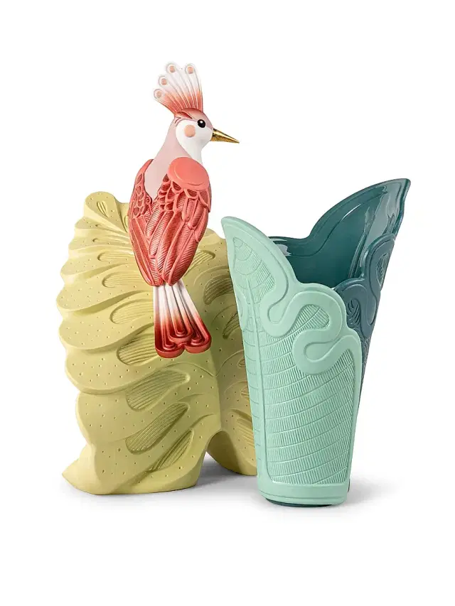 Lladro Utopical Porcelain Vase - Coral And Green