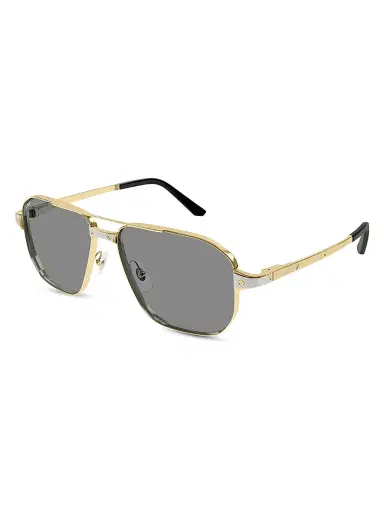Cartier Men's Santos Evolution 59MM 24K-Gold-Plated & Platinum-Plated Metal Navigator Sunglasses - Gold Grey | Thumbnail 1 Cartier Men's Santos Evolution 59MM 24K-Gold-Plated & Platinum-Plated Metal Navigator Sunglasses - Gold Grey | Thumbnail 1