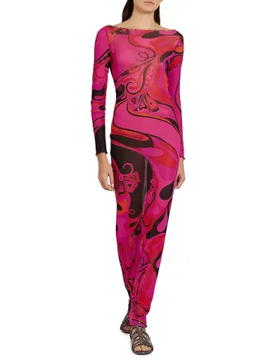 PUCCI Women's L'Alba Printed Tulle Maxi Dress - Fuchsia Black - Size 12 | Thumbnail 2 PUCCI Women's L'Alba Printed Tulle Maxi Dress - Fuchsia Black - Size 12 | Thumbnail 2