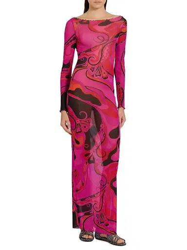 PUCCI Women's L'Alba Printed Tulle Maxi Dress - Fuchsia Black - Size 12 | Thumbnail 3 PUCCI Women's L'Alba Printed Tulle Maxi Dress - Fuchsia Black - Size 12 | Thumbnail 3