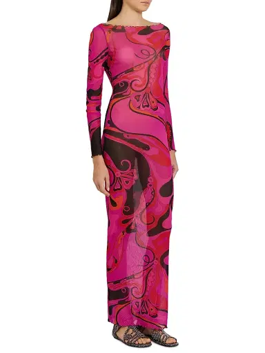 PUCCI Women's L'Alba Printed Tulle Maxi Dress - Fuchsia Black - Size 12 | Thumbnail 4 PUCCI Women's L'Alba Printed Tulle Maxi Dress - Fuchsia Black - Size 12 | Thumbnail 4