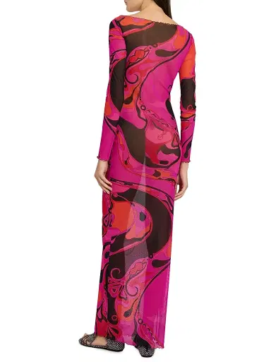 PUCCI Women's L'Alba Printed Tulle Maxi Dress - Fuchsia Black - Size 12 | Thumbnail 5 PUCCI Women's L'Alba Printed Tulle Maxi Dress - Fuchsia Black - Size 12 | Thumbnail 5