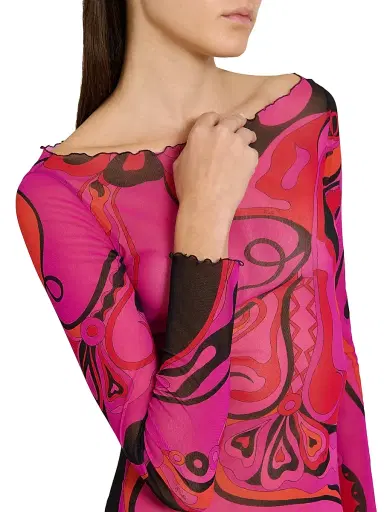 PUCCI Women's L'Alba Printed Tulle Maxi Dress - Fuchsia Black - Size 12 | Thumbnail 6 PUCCI Women's L'Alba Printed Tulle Maxi Dress - Fuchsia Black - Size 12 | Thumbnail 6
