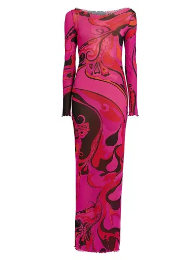 PUCCI Women's L'Alba Printed Tulle Maxi Dress - Fuchsia Black - Size 12 | Thumbnail 1 PUCCI Women's L'Alba Printed Tulle Maxi Dress - Fuchsia Black - Size 12 | Thumbnail 1