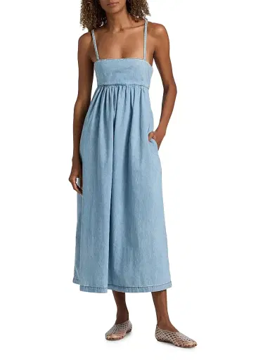 Ba&sh Women's Luigia Chambray Midi-Dress - Light Used Blue | Thumbnail 2