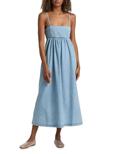 Ba&sh Women's Luigia Chambray Midi-Dress - Light Used Blue | Thumbnail 3