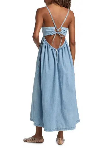 Ba&sh Women's Luigia Chambray Midi-Dress - Light Used Blue | Thumbnail 5