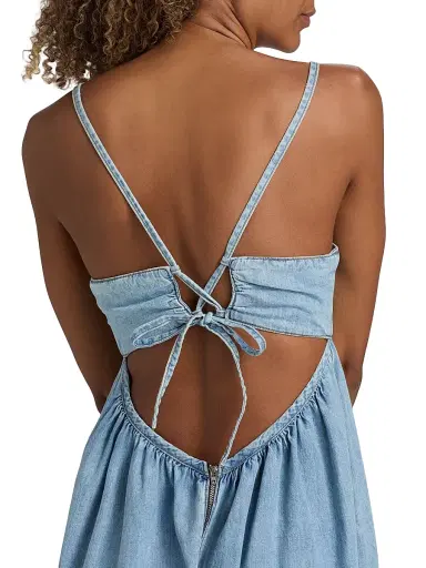 Ba&sh Women's Luigia Chambray Midi-Dress - Light Used Blue | Thumbnail 6