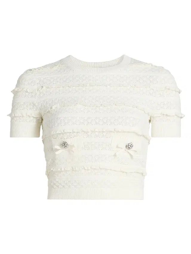Women's Pointelle-Knit Ruffled Top - White