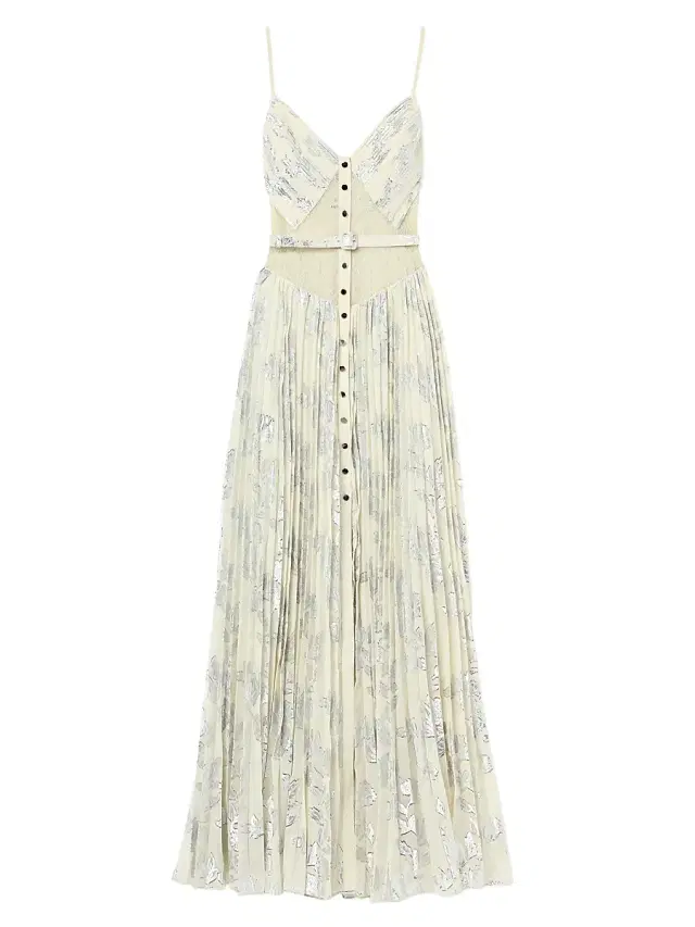 Self-Portrait Women's Metallic Chiffon Maxi Dress - Yellow