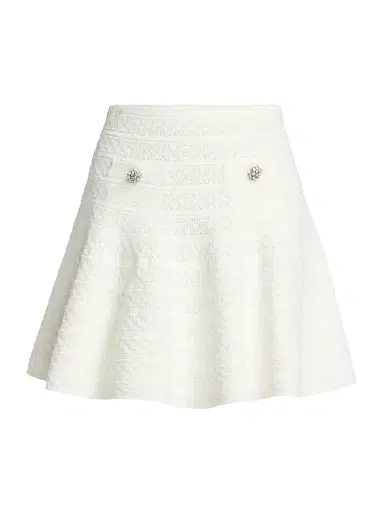 Self-Portrait Women's Pointelle-Knit Skater Miniskirt - White - Size XS | Thumbnail 1 Self-Portrait Women's Pointelle-Knit Skater Miniskirt - White - Size XS | Thumbnail 1