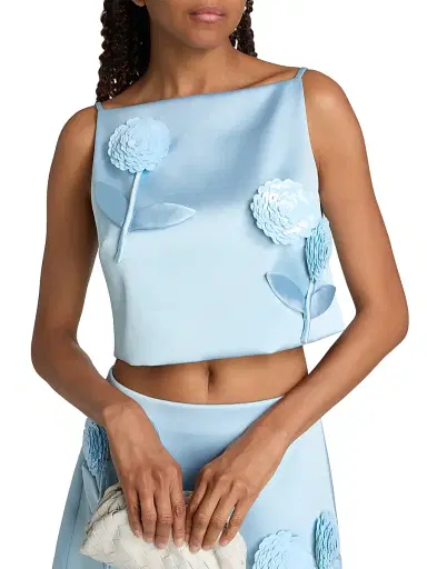 Self-Portrait Women's Sequined 3D Floral Satin Top | Thumbnail 6 Self-Portrait Women's Sequined 3D Floral Satin Top | Thumbnail 6