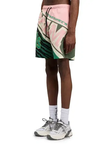 Palm Angels Men's Racing Drawstring Swim Shorts - Pink Green | Thumbnail 4