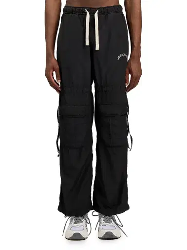 Palm Angels Men's Curved Logo Drawstring Cargo Pants - Black Off White - Size 38 | Thumbnail 2 Palm Angels Men's Curved Logo Drawstring Cargo Pants - Black Off White - Size 38 | Thumbnail 2