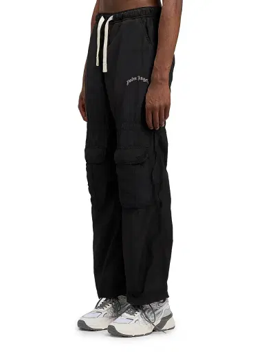 Palm Angels Men's Curved Logo Drawstring Cargo Pants - Black Off White - Size 38 | Thumbnail 3 Palm Angels Men's Curved Logo Drawstring Cargo Pants - Black Off White - Size 38 | Thumbnail 3