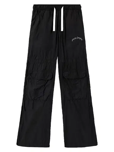 Palm Angels Men's Curved Logo Drawstring Cargo Pants - Black Off White - Size 38 | Thumbnail 1 Palm Angels Men's Curved Logo Drawstring Cargo Pants - Black Off White - Size 38 | Thumbnail 1