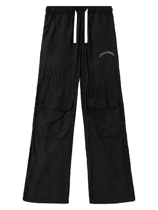 Men's Curved Logo Drawstring Cargo Pants - Black Off White