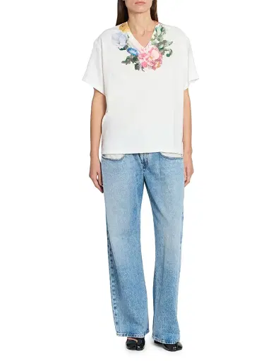 Maison Margiela Women's Floral Cotton V-Neck T-Shirt - Off White - Size XS | Thumbnail 2